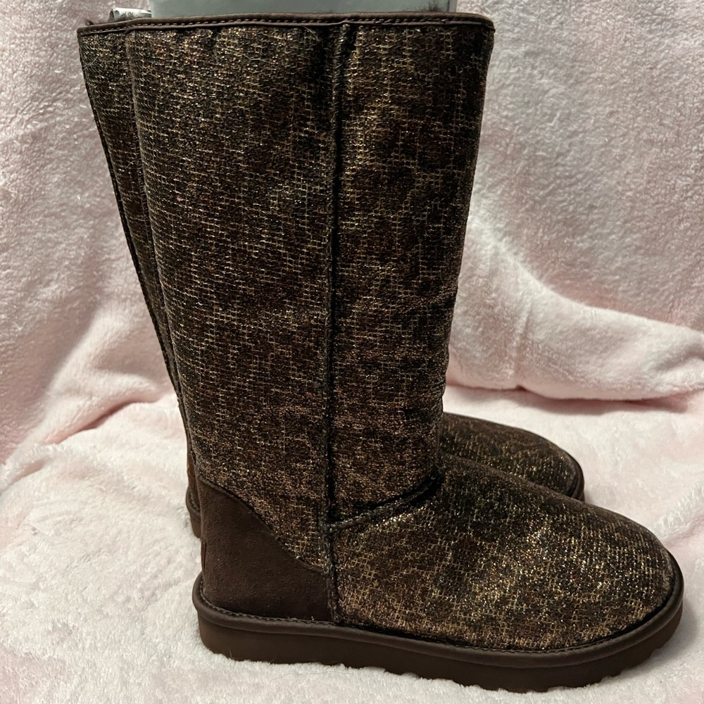 Ugh tall glittery animal print boots